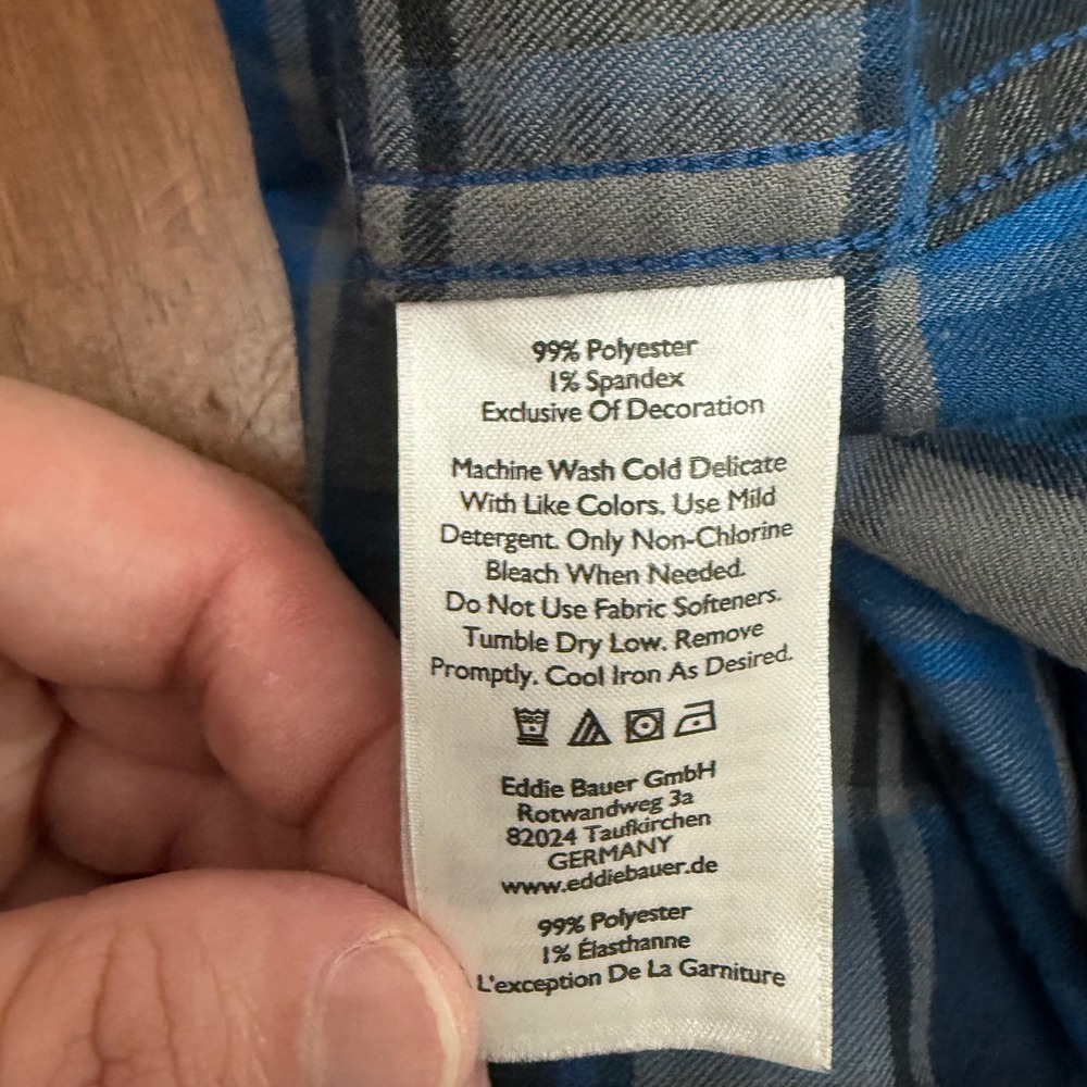 Eddie Bauer Travex Shirt Mens TL Blue Grey Plaid Classic Fit Button Down Hiking - Picture 8 of 10